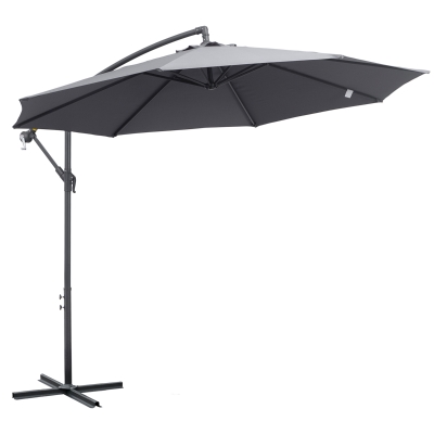 Outsunny Parasol Déporté Octogonal Ø3m Gris avec Pied en Croix