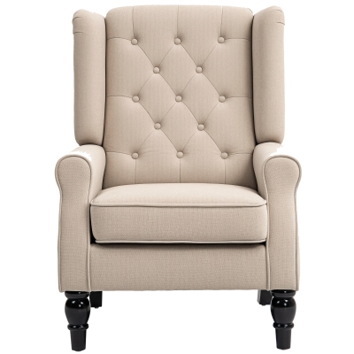 HOMCOM Fauteuil Classique Beige Assise Large Pieds Bois 74x87x102cm