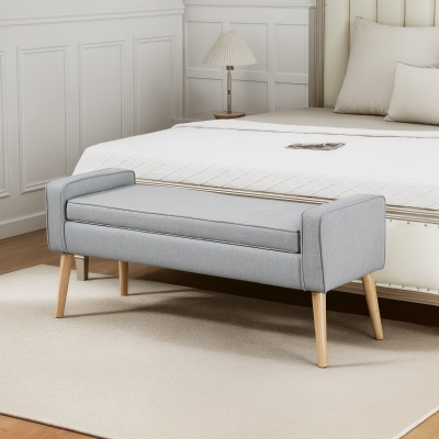 HOMCOM Banco de Almacenaje con Tapa Abatible y Patas de Madera para Dormitorio Salón Entrada 120x45x54 cm Gris Claro