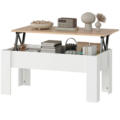 HOMCOM Table Basse Relevable Moderne avec Rangement Blanc