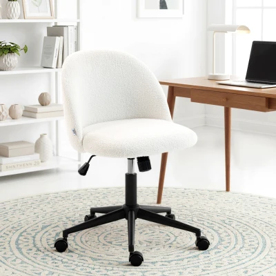 HOMCOM Teddy Fleece Office Chair with Wheels Cream White