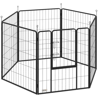 PawHut Recinto per Cani, 6 Pannelli h 100 cm, con Porta, per Interno ed Esterno Nero