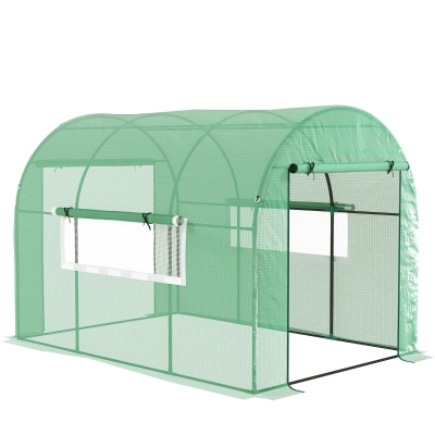 Outsunny Invernadero túnel para huerto 3x2x2 m en acero y PE Anti UV con puertas enrollables y ventanas, Verde