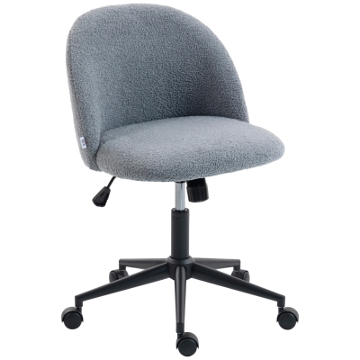 HOMCOM Teddy Fleece Office Chair with Wheels Grey
