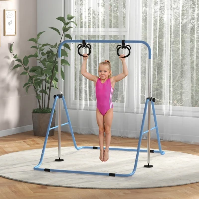 HOMCOM Barre Gym Enfants Hauteur Ajustable Pliable Bleu