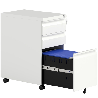Vinsetto 3-Drawer Steel Filing Cabinet Lockable White