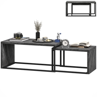 HOMCOM 2 Tables Basses Gigognes Métal Noir Effet Marbre Gris