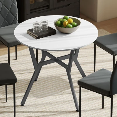 HOMCOM Round Dining Table Black Legs Gloss White 90x76cm