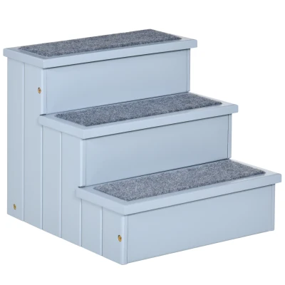 PawHut Hundetreppe 3 Stufen für kleine bis mittelgroße Hund Haustiertreppe mit Stauraum 38 cm Hohe Katzentreppe Hunderampe Einstiegshilfe für Bett, Sofa, Couch und Auto Grau