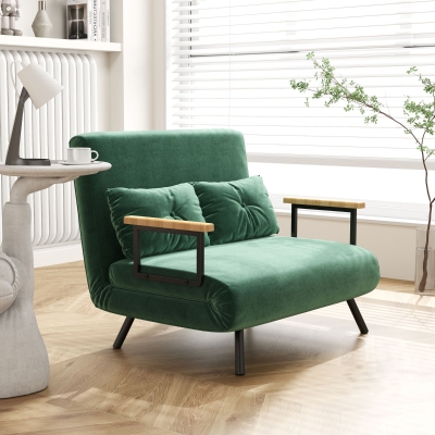 HOMCOM Canapé convertible 2 places 4 en 1, canapé-lit avec dossier réglable sur 5 niveaux, 2 coussins, 102 x 73 x 81 cm, vert