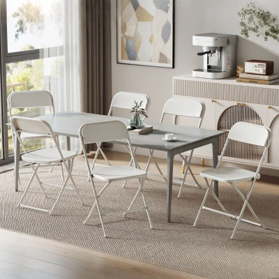 HOMCOM Ensemble 6 Chaises Pliantes Plastique Métal Blanc