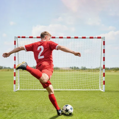 HOMCOM Rete da calcio 302cm x 83cm x 201cm Bianco, Rosso