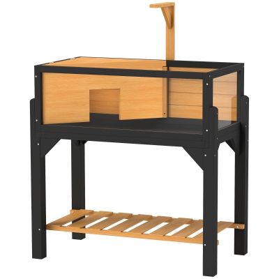 PawHut Wooden Tortoise House with Shelf & Lamp Holder Yellow