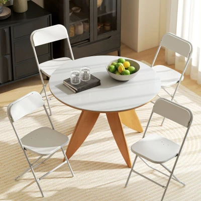 HOMCOM Set 4 Klappstühle mit Ablauflöchern aus Kunststoff und Metall, 45x49x79.5 cm, Weiß