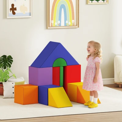 HOMCOM Juego de 11 Bloques de Espuma para Niños Bloques Psicomotricidad Figuras de Construcción 50x50x25 cm Multicolor