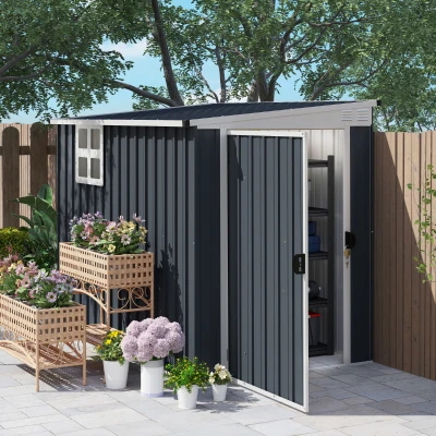 Outsunny Metal Garden Storage Shed with Window Dark Grey 7.6x4ft