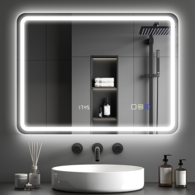 HOMCOM Miroir LED Salle de Bain 80x60cm Bluetooth Anti-brouillard