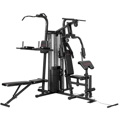 SPORTNOW Multifunctionele trainingsstation, thuissportapparaat voor meer dan 10 oefeningen, gewichten, verstelbare fitnessbank, zwart