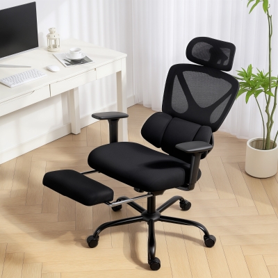 HOMCOM Chaise bureau ergonomique, fauteuil de bureau avec soutien lombaire dynamique adaptatif, 73x75x120-128cm, noir