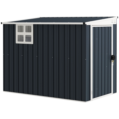 Outsunny Metal Garden Storage Shed with Window Dark Grey 7.6x4ft