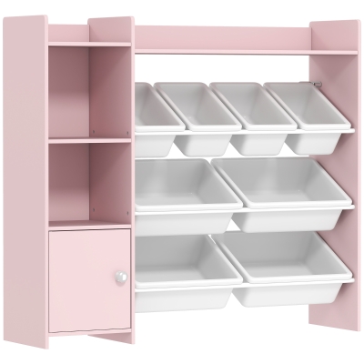 AIYAPLAY Toy Storage Cabinet with 8 Bins, Shelves, Pink