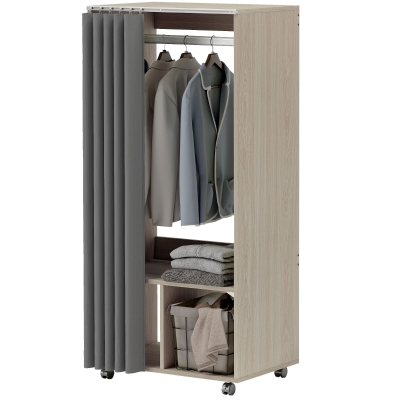 HOMCOM Armoire Mobile Effet Bois avec Rideau et Tringle 60x40x128cm