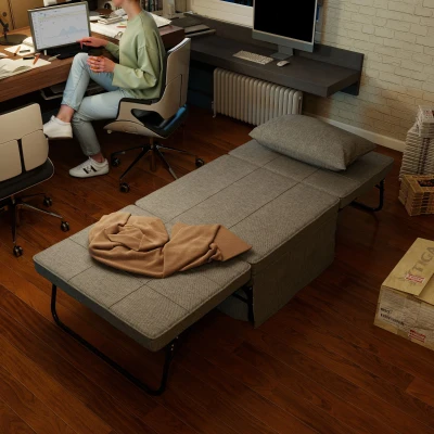 HOMCOM 4-in-1 Klappbett, Gästebett, höhenverstellbar, Matratze, Seitentaschen, Metallrahmen, grau, 188 x 75 x 38 cm