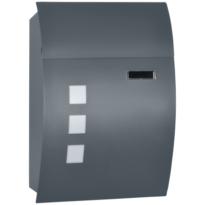 HOMCOM Weatherproof Wall-Mounted Letter Box with Keys Anthracite Grey