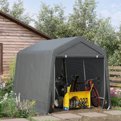 Outsunny Garden Storage Tent, Heavy Duty Patio Storage Shelter with Metal Frame and Double Doors, 2.8m x 2.4m x 2.4m, Dark Grey