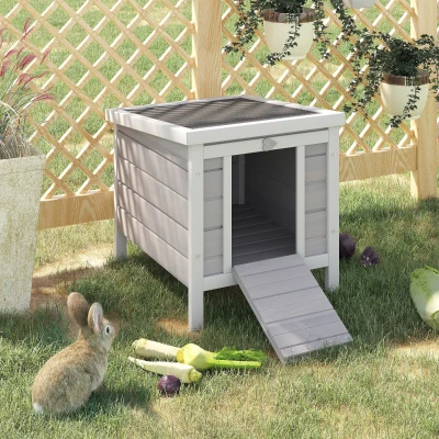 PawHut Cage Lapin Extérieur Bois Toit Asphalte 42x51x43cm Grise