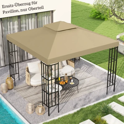 Outsunny Ersatzdach für Pavillon 3 x 3 m wasserdicht Pavillondach mit Doppeldach Ablauflöcher Beige