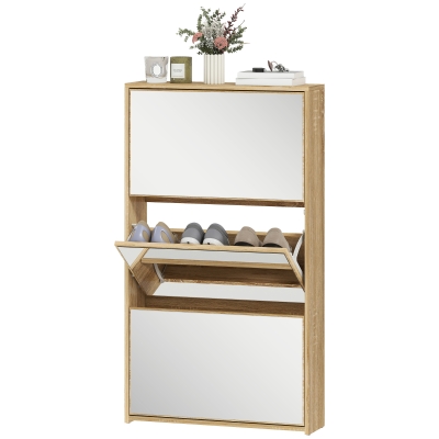 HOMCOM Meuble à Chaussures 3 Portes avec Miroir 9 Paires Naturel