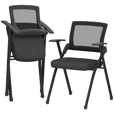 HOMCOM Lot de 2 Chaises Pliantes Tissu Lin Acier Noir