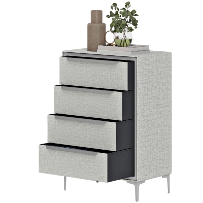 HOMCOM Commode 4 Tiroirs Tissu Effet Lin Gris 60x36x88 cm