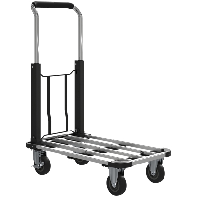 HOMCOM Carro de Transporte Dobrável de Alumínio com Rodas Plataforma Extensível e Pega Ajustável  71,5x42x95 cm Prata e Preto