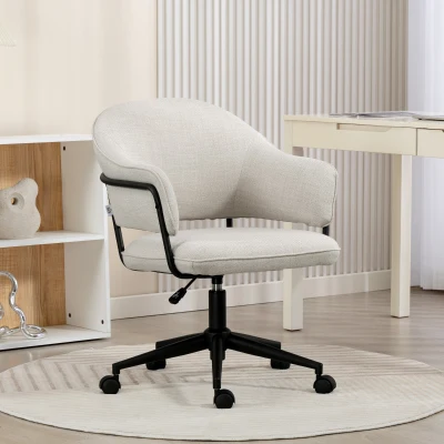 HOMCOM Silla de oficina ergonómica, sillón de oficina con altura ajustable, giratorio 360°, 63 x 65 x 83-92 cm, crema