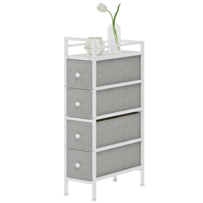 HOMCOM Commode 4 Tiroirs Tissu Gris Clair Cadre Acier Chambre