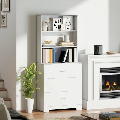 HOMCOM Libreria a Muro con 3 Ripiani e 3 Cassetti in Legno Bianco