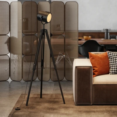 HOMCOM Tripod Floor Lamp Adjustable Wood Legs Black