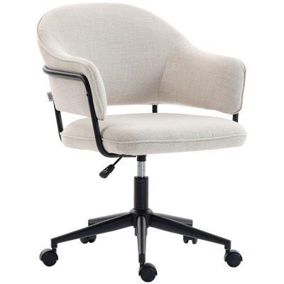 HOMCOM Ergonomischer Bürostuhl, höhenverstellbarer Bürosessel, 360° drehbar, 63 x 65 x 83-92 cm, Creme
