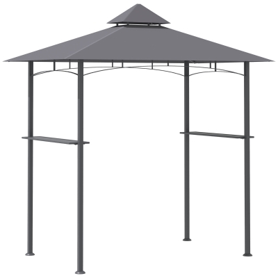 Outsunny Grillpavillon Gartenzelt Grill Pavillon Balkonpavillon mit Ablagen Flammhemmendes Doppeldach Grau 245 x 148 x 252 cm