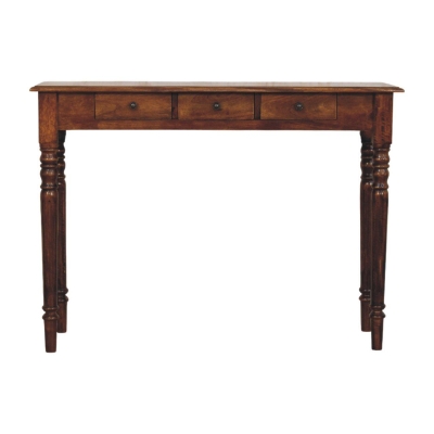 Solid Mango Wood 3-Drawer Console with Turned Legs, Brown