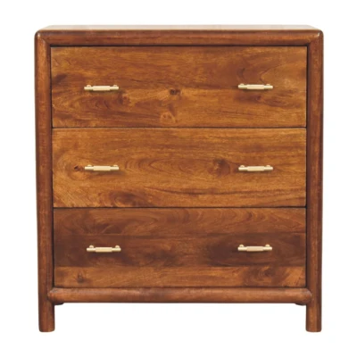 Solid Wood Regency 3-Drawer Chest with Generous Organisation and Elegant Circular Silhouette, Brown