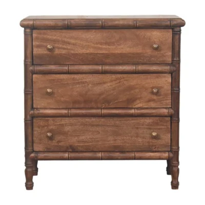 Solid Mango Wood 3-Drawer Chest with Turned Spindle Legs, Brown