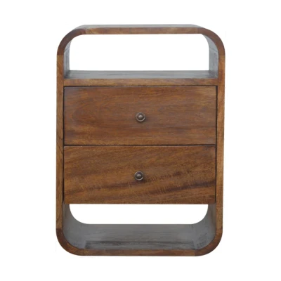 100% Solid Mango Wood Bedside Cabinet with 2 Smooth‑Gliding Drawers, Brown