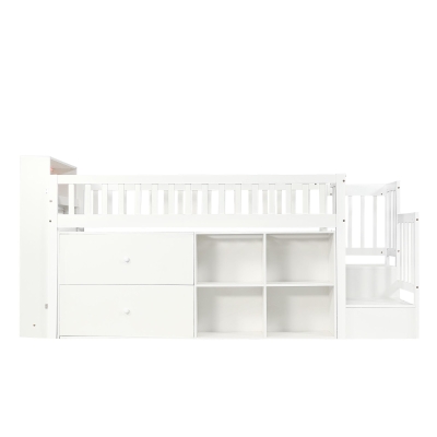 3ft Single Wooden Storage Bed with Headboard Storage and Colourful LED Strips, White