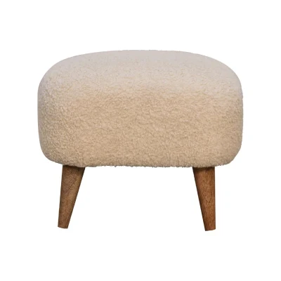 Solid Mango Wood Bouclé Square Footstool with Space-Saving Profile, Brown