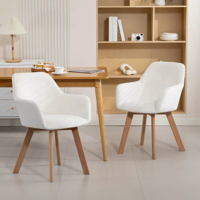HOMCOM Juego de 2 Sillas de Comedor Modernas Tapizadas en Terciopelo con Patas de Madera para Salón 54x57x80 cm Crema