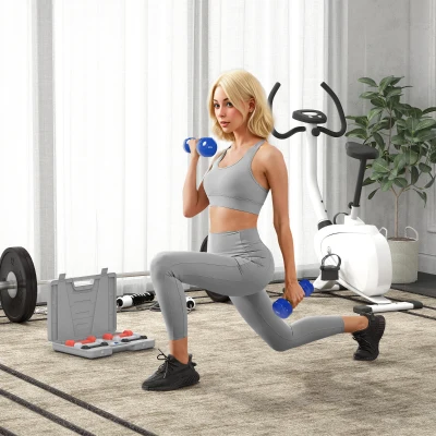 Conjunto de halteres total 10 kg - Colaboração Aosom.fr x FFHandball - pares de 0,5/1/1,5/2 kg com mala metal PU