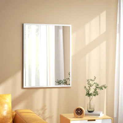 HOMCOM Espelho de Parede Decorativo 70x90 cm Espelho Retangular Espelho de Sala com 4 Ganchos Metálicos Estilo Moderno Branco